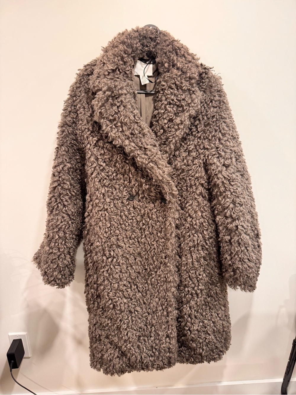 H&M Taupe Curly Faux Shearling Teddy Coat